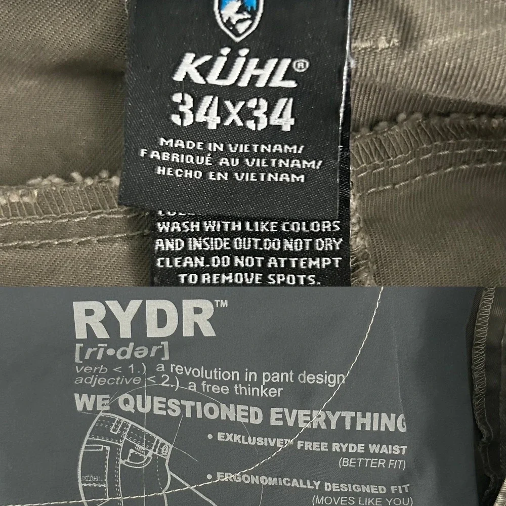 Kuhl Rydr Mens 34x34 Dark Brown Articulated Workwear Outdoor Hiking Pants